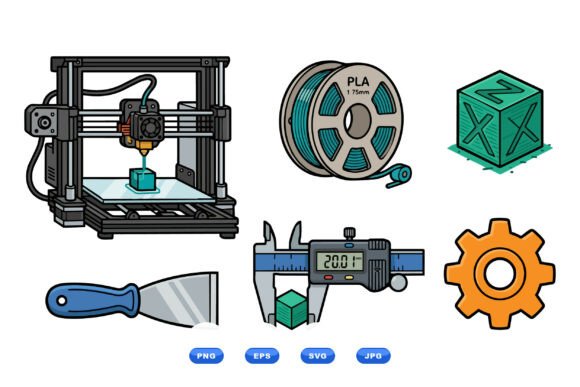 3D Printer Tools Clipart Pack: Graphics and Illustrations for Modern Branding
