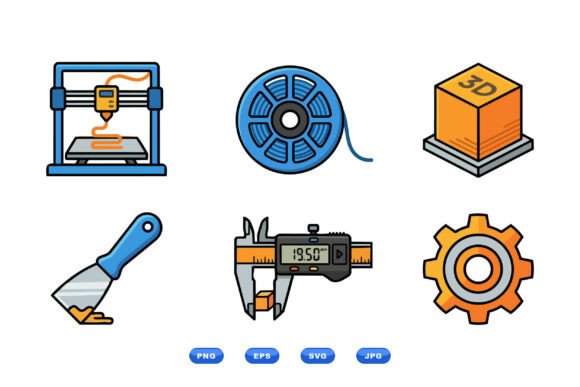 3D Printing Tools Icons: Playful Graphics & Illustrations