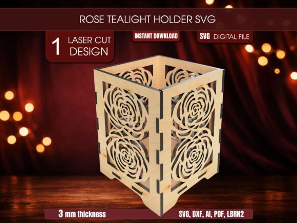 3D Rose Tealight Holder SVG Design: Laser Cutting & Valentine S Day
