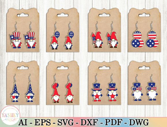 4th of July Gnome Earrings SVG Bundle: A Festive Laser Cutting Design Asset