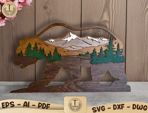 Bear Mountain Scene Laser Cut File SVG for Home Decor