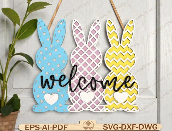 Easter Bunny Welcome Sign Laser Cut Graphics for Handmade Creators
