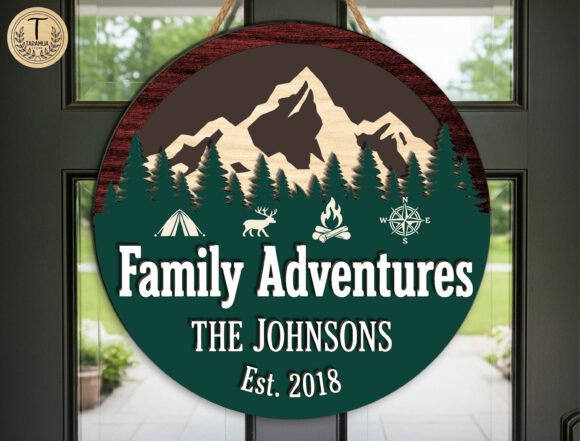 Family Adventure Door Sign Laser Cut Svg for Home Decor