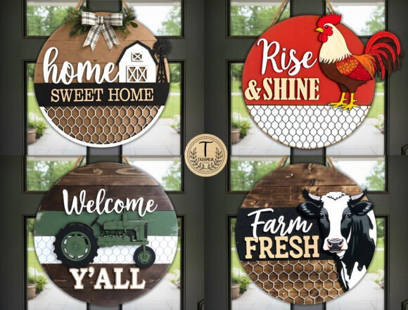 Farm House Round Door Hanger Laser Cut
