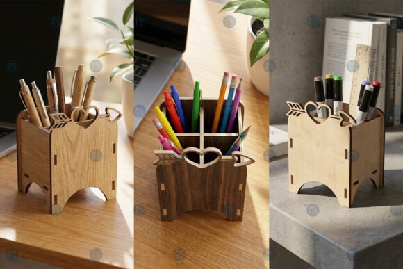 Laser Cut Pen Stand SVG Template for Branding and Packaging