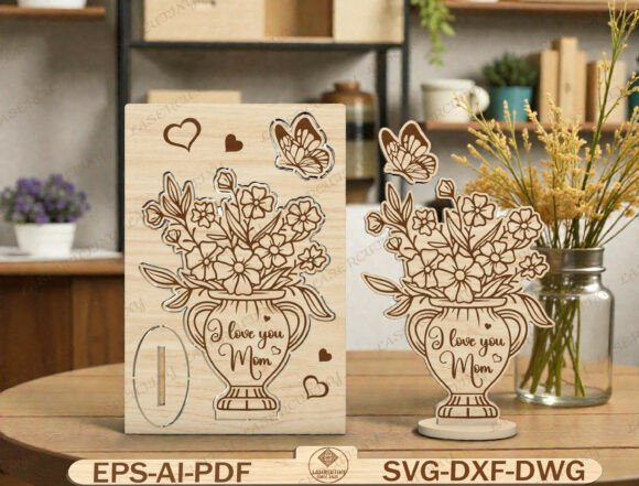 Mom Floral Vase Pop-out Laser Cut SVG Graphics & Graphic Templates