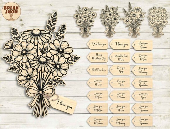 Mother’s Day Flower Bouquet SVG Bundle: Graphics for Laser Engraving