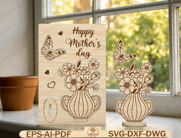Mother’s Day Flower Vase Pop-out SVG Graphics