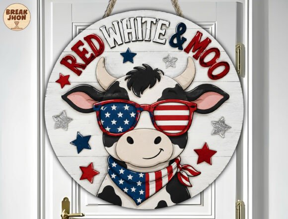 Patriotic Cow Door Hanger Cut File SVG for Laser Cutting and Home Decor